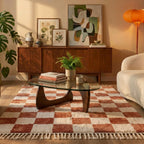 Teppich Kariert - Blox Fringe Terracotta Weiß