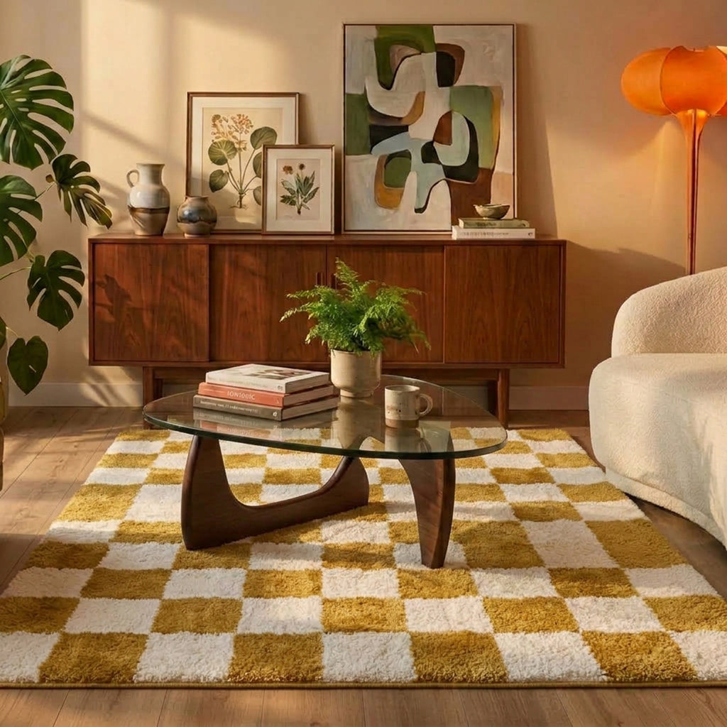 Checkerboard Rug - Blox Ochre Yellow