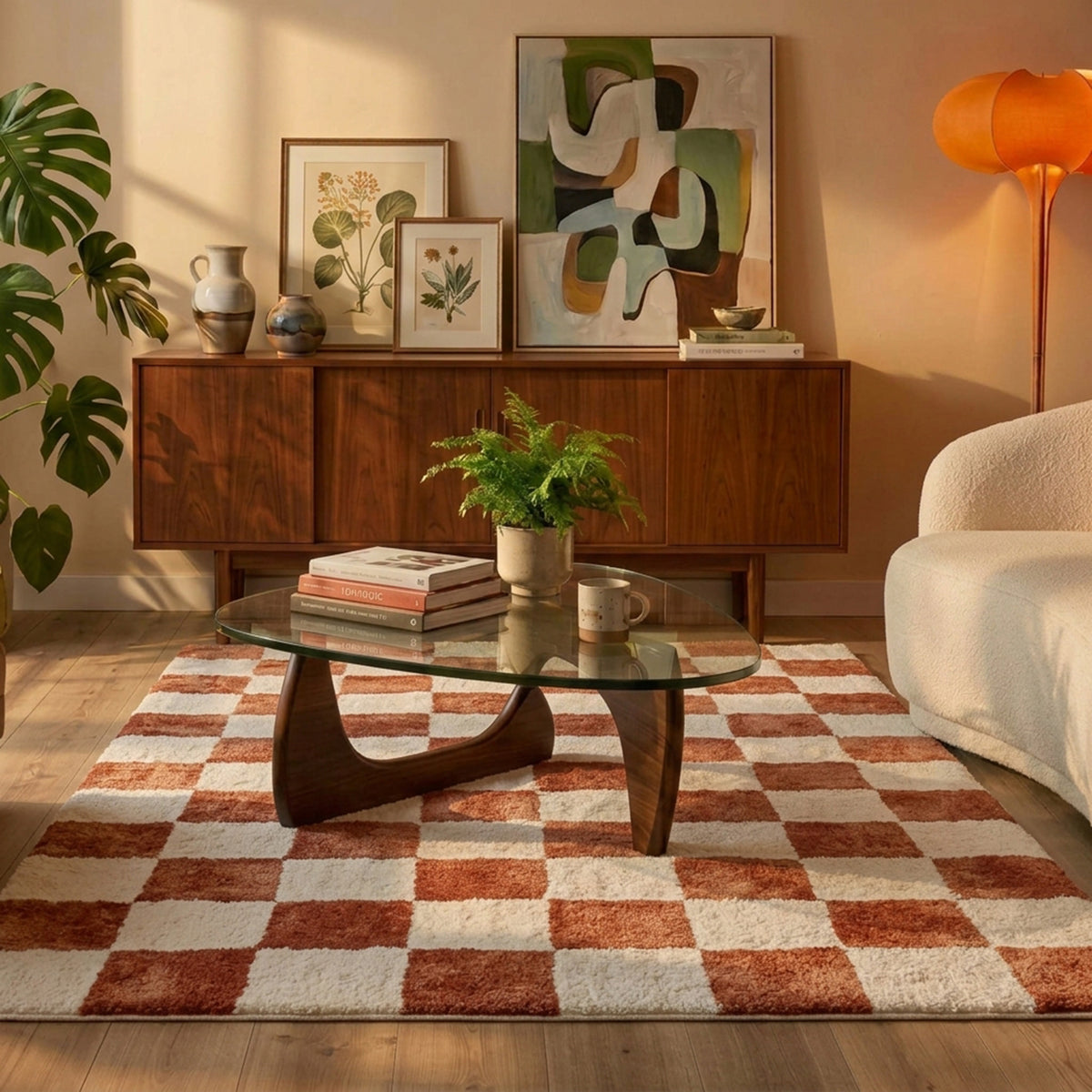 Teppich Kariert - Blox Terracotta Weiß