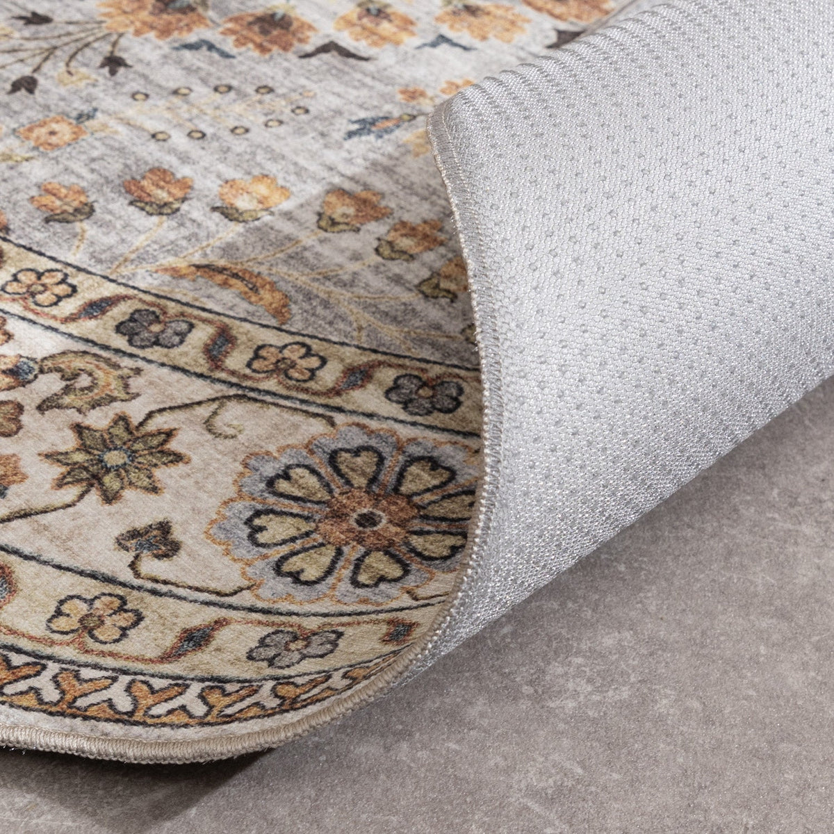 Round Vintage Outdoor Rug - Santo Flora Light Grey