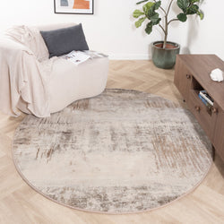 Round Abstract Rug - Xavier Scratch Taupe/Grey