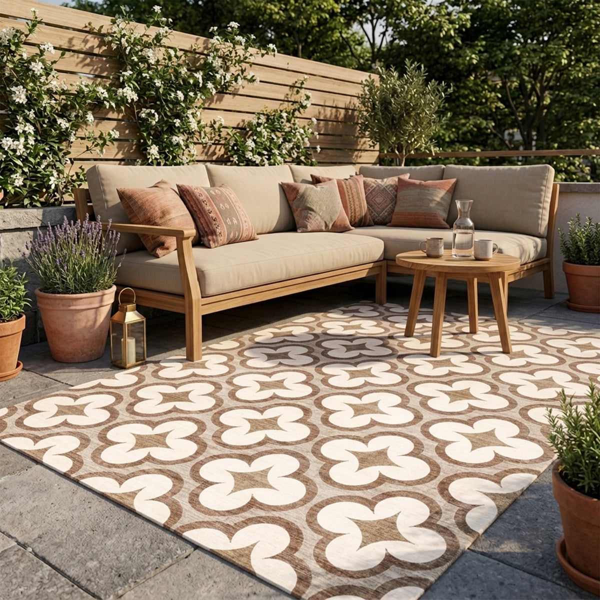 Geometrischer Outdoor Teppich - Mosaic Clover Terrakotta