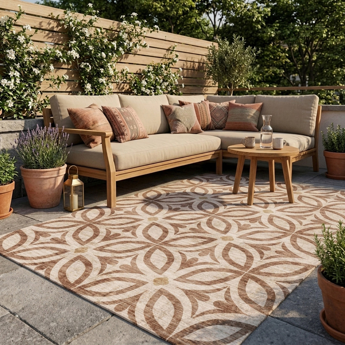 Geometrischer Outdoor Teppich - Mosaic Petal Terrakotta