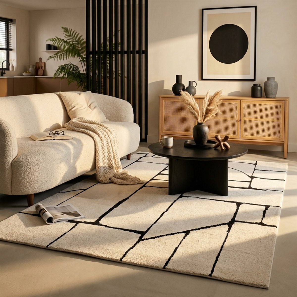 Japandi Teppich - Yori Blocks Creme Schwarz