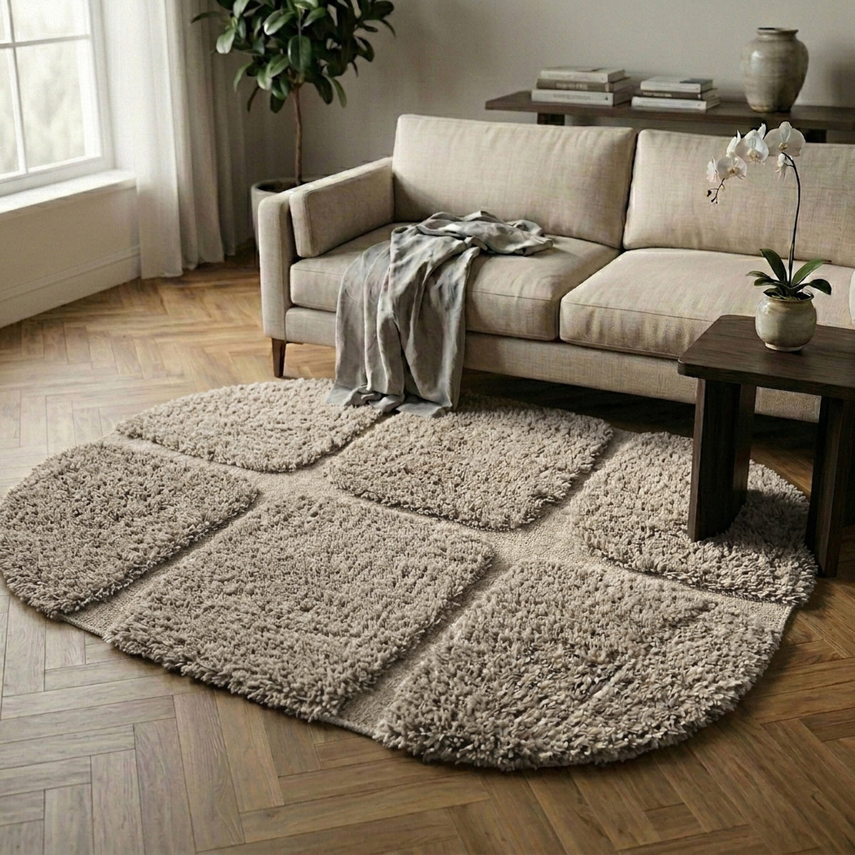 Organischer Teppich - Odette Grid Taupe