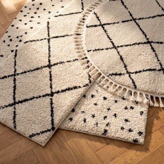 Hochflor Läufer - Grand Lines Creme Schwarz