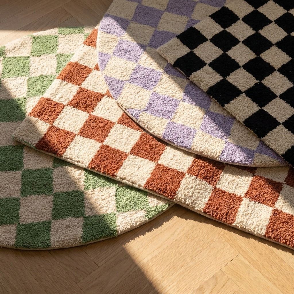 Rund Retro Teppich - Gambit Lila Weiß