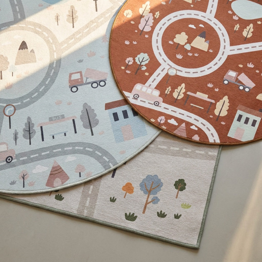 Auto Spielteppich Rund - Rocky Ride Terracotta