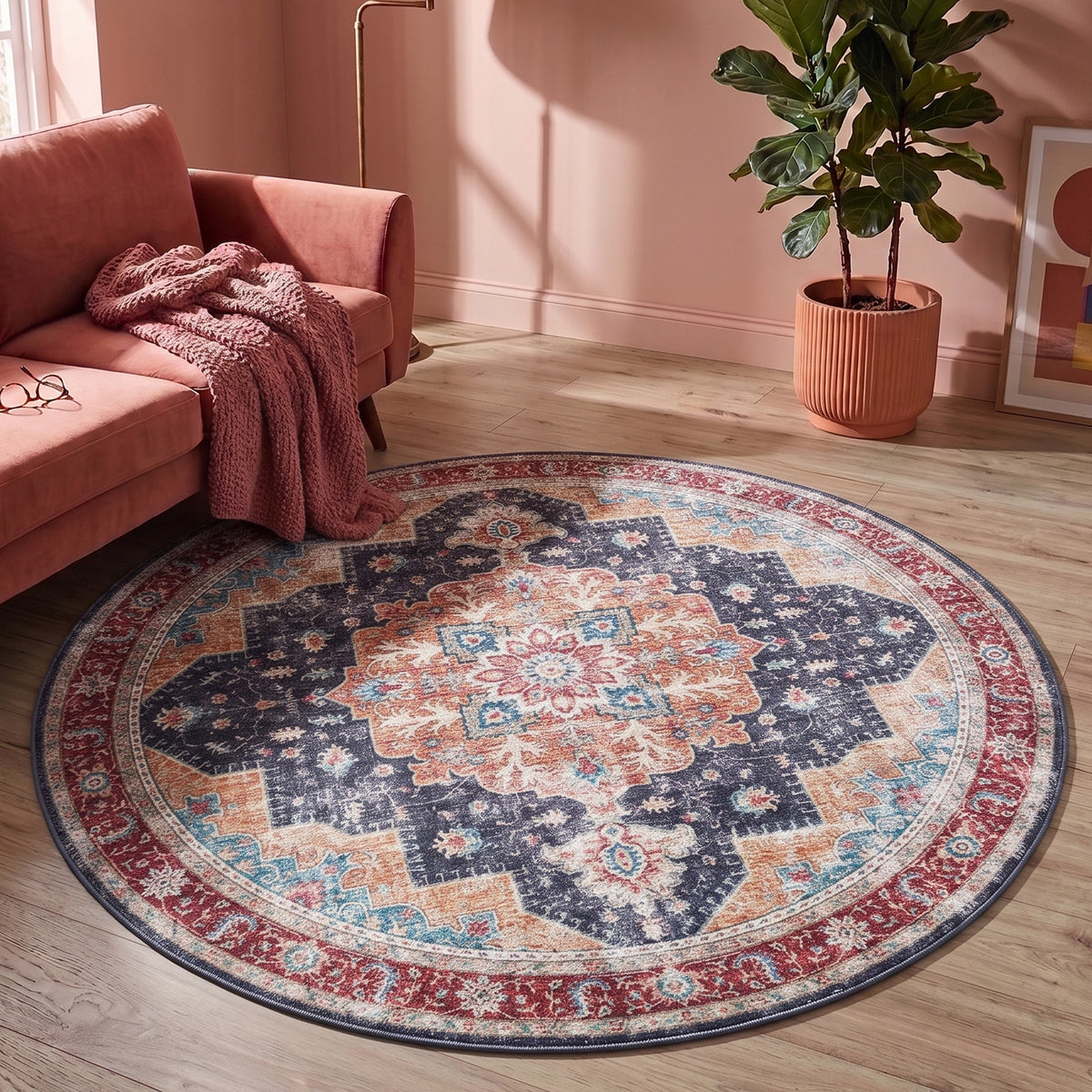 Teppich Vintage Rund - Azara Blau Rot