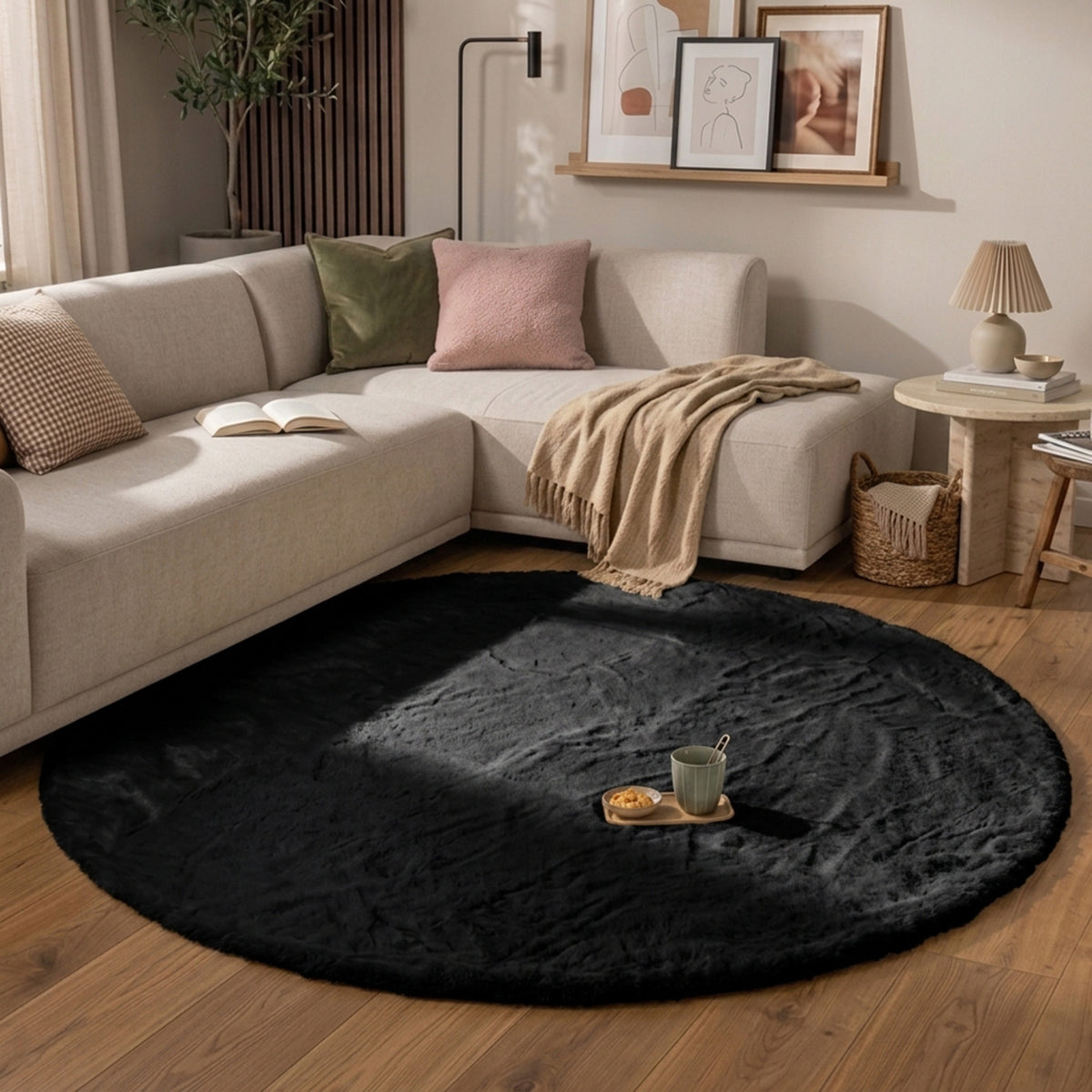 Hochflor Teppich Rund - Comfy Supreme Schwarz