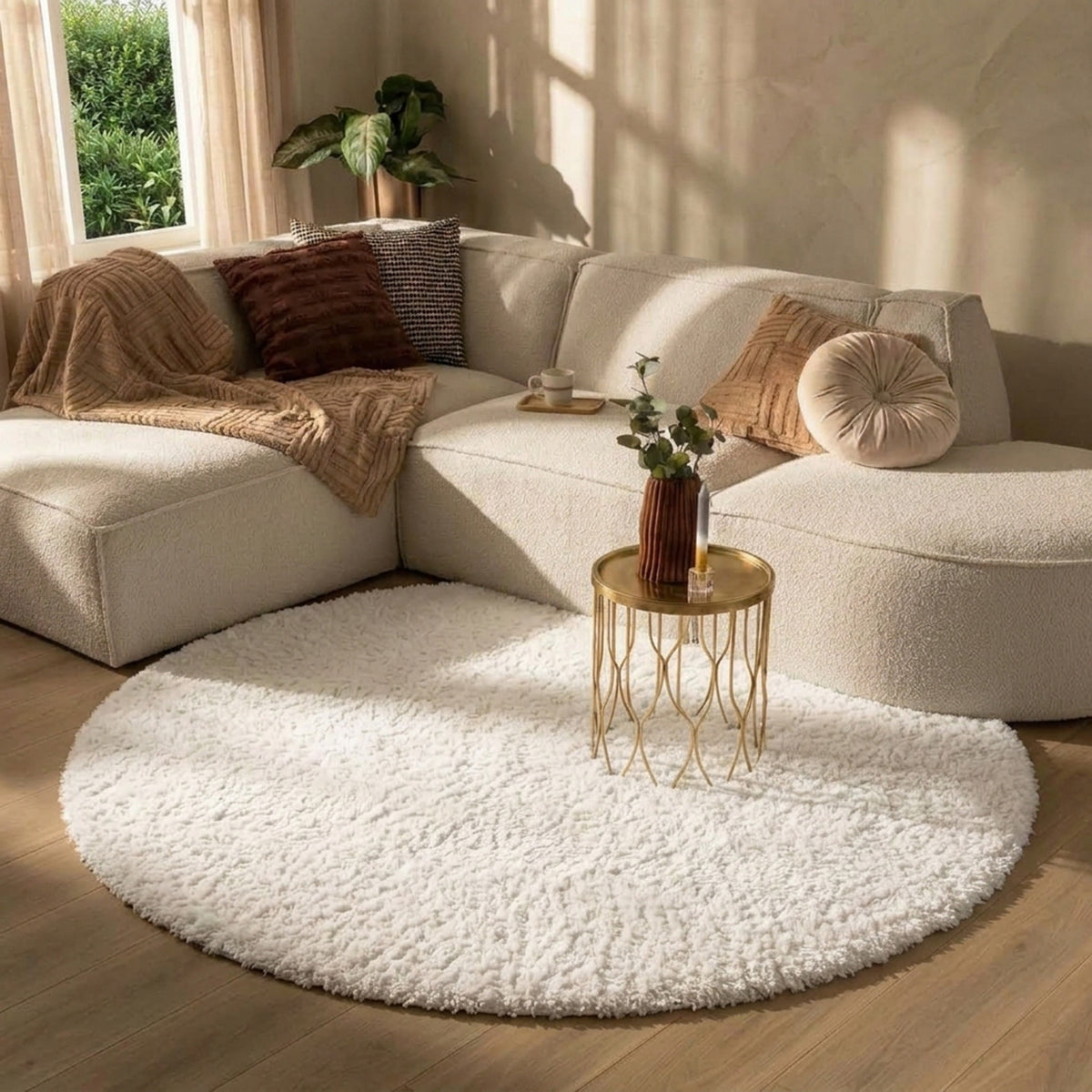 Shaggy Teppich Rund - Blaze Weiß