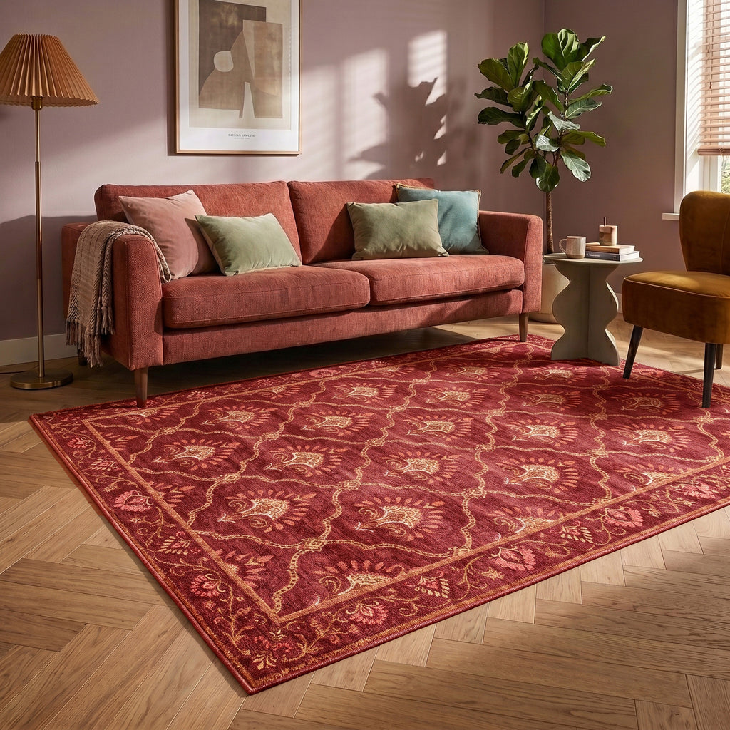 Vintage rug - Sage Grid Red