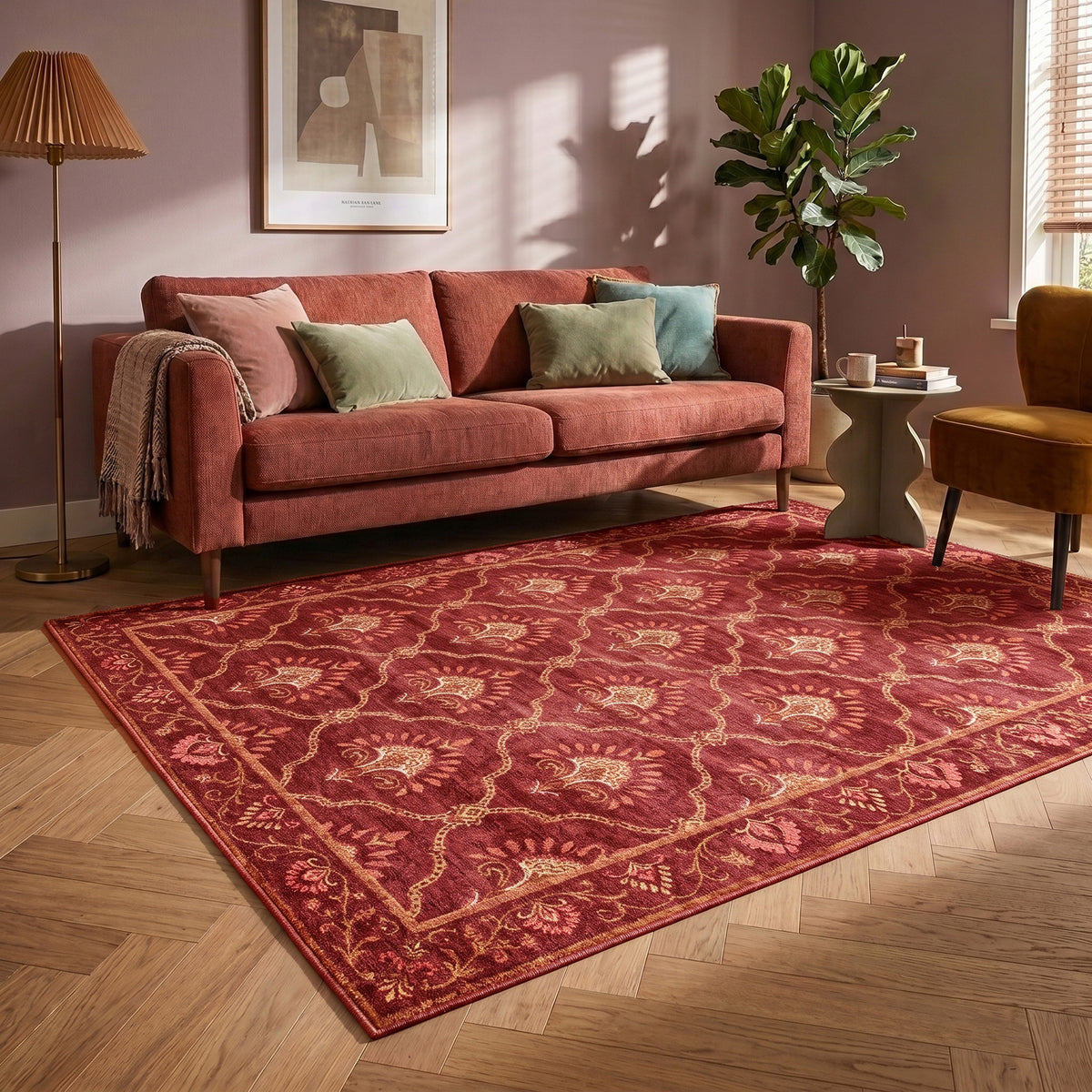Teppich Vintage - Sage Grid Rot