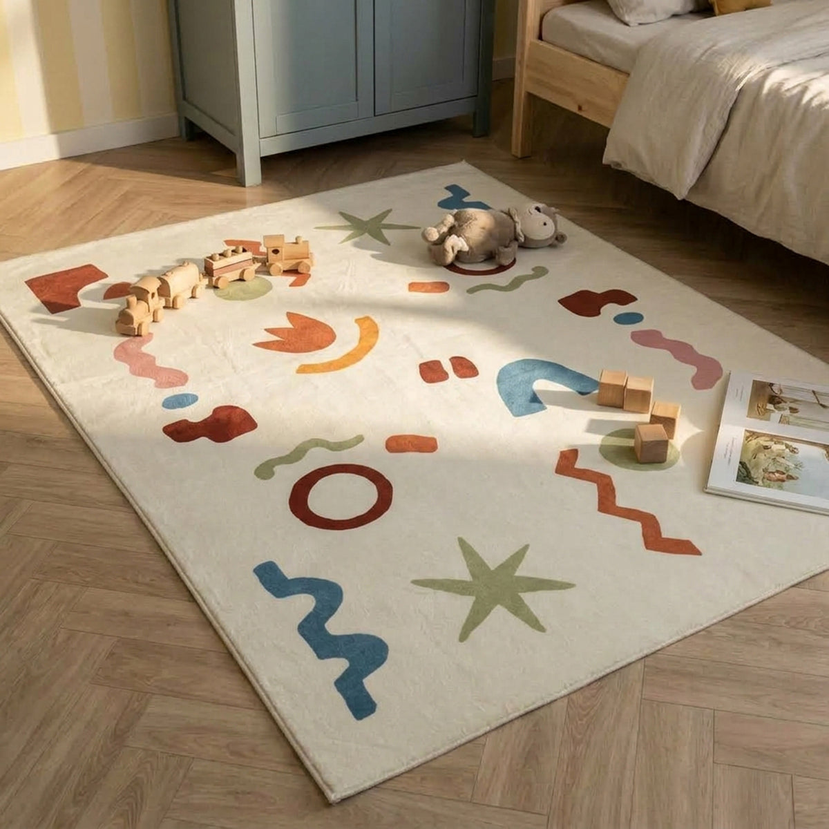Waschbarer Kinderteppich - Billy Shapes Mehrfarbig