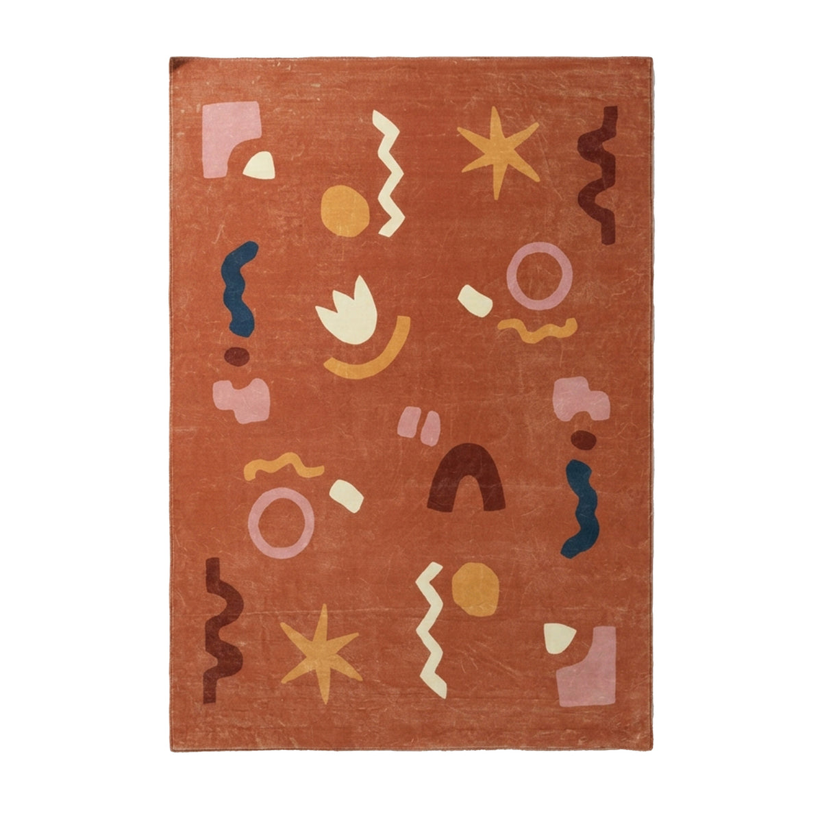Waschbarer Kinderteppich - Billy Shapes Terrakotta