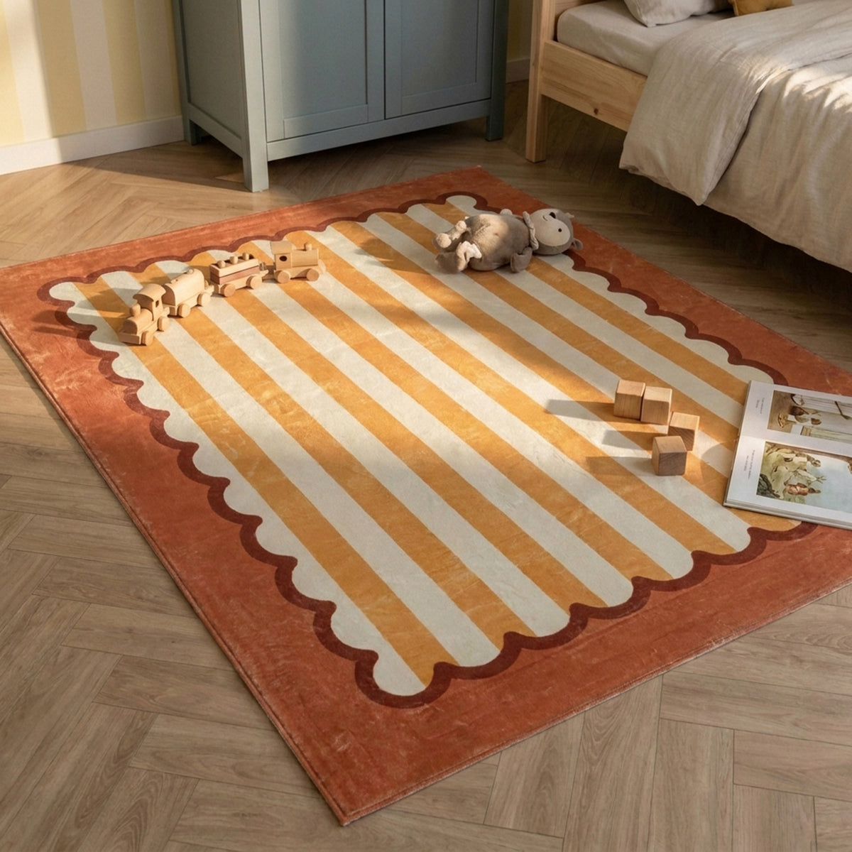 Waschbarer Kinderteppich - Billy Stripes Terrakotta